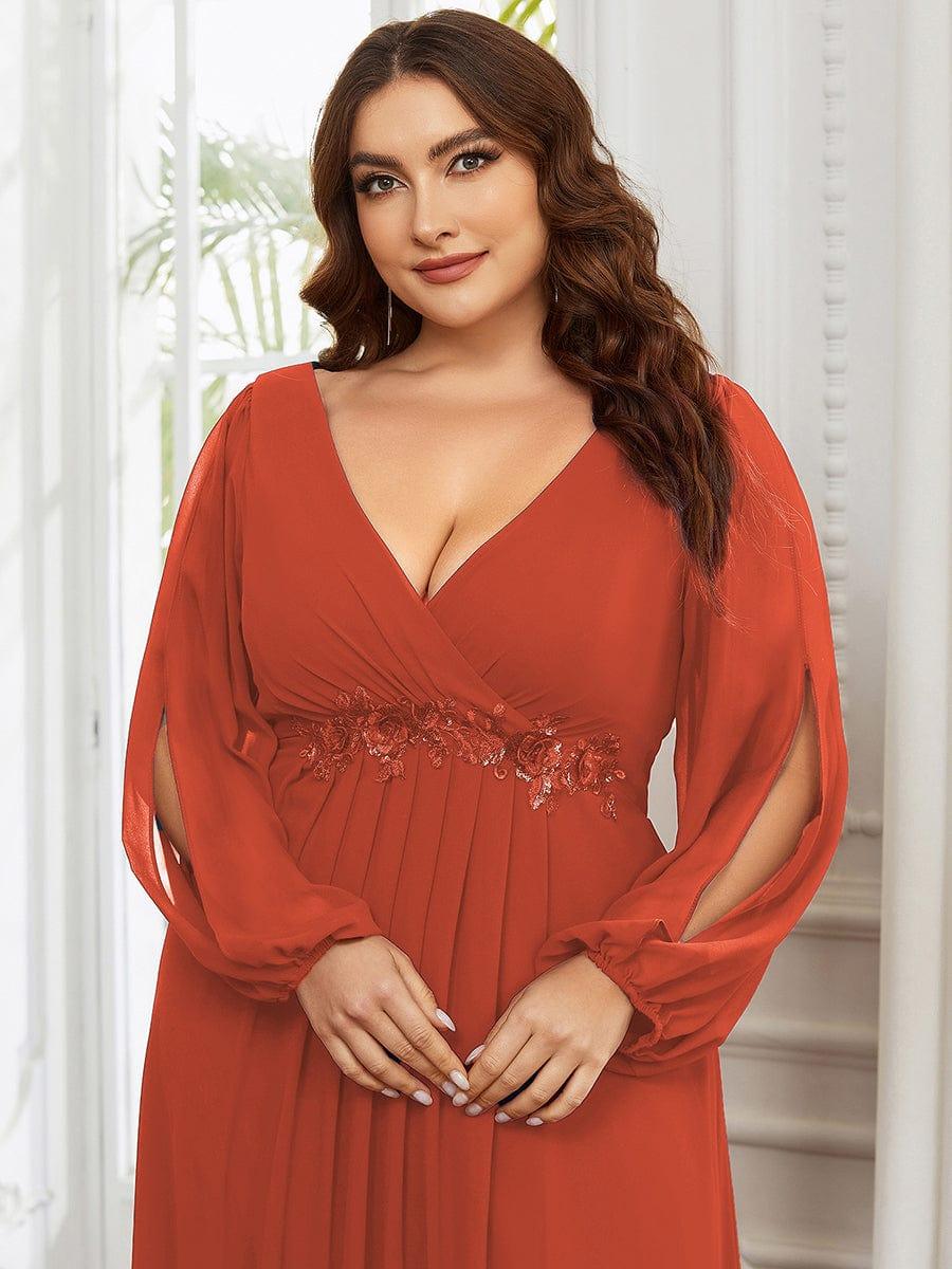 pretty AMOUR|Plus Size Chiffon Evening Dress with Lantern Sleeves - Image 58