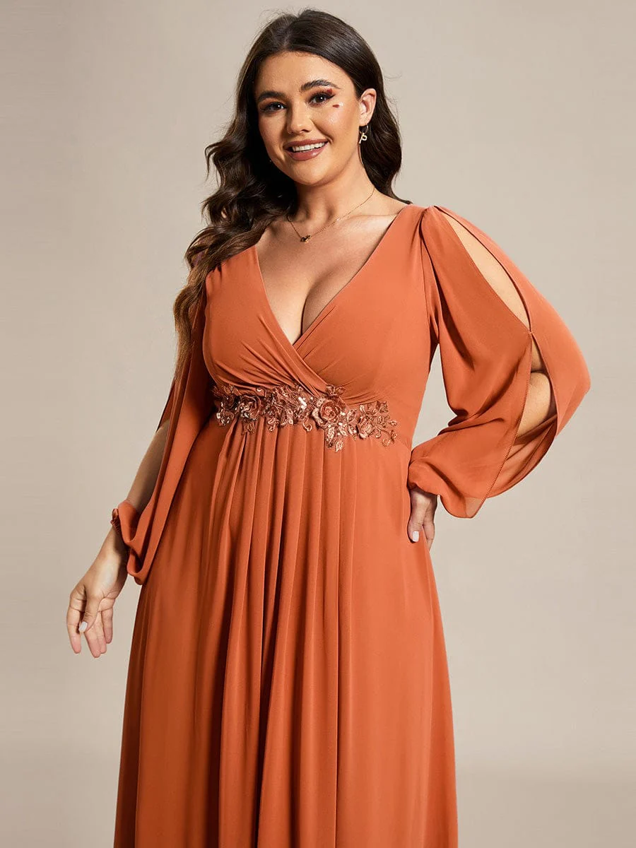 pretty AMOUR|Plus Size Chiffon Evening Dress with Lantern Sleeves - Image 85