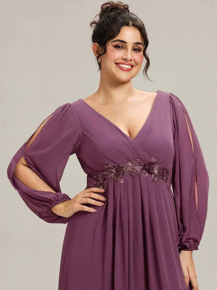 pretty AMOUR|Plus Size Chiffon Evening Dress with Lantern Sleeves - Image 90