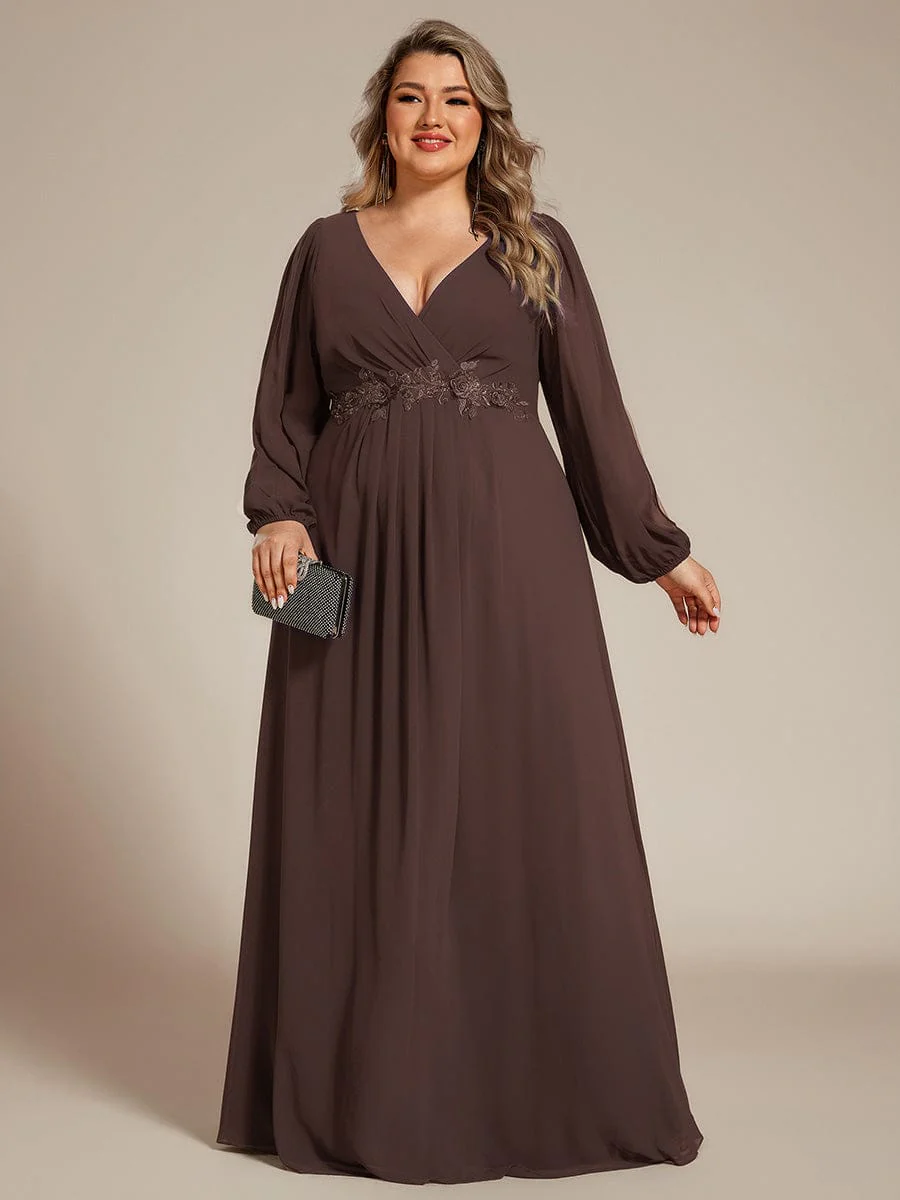 pretty AMOUR|Plus Size Chiffon Evening Dress with Lantern Sleeves - Image 96