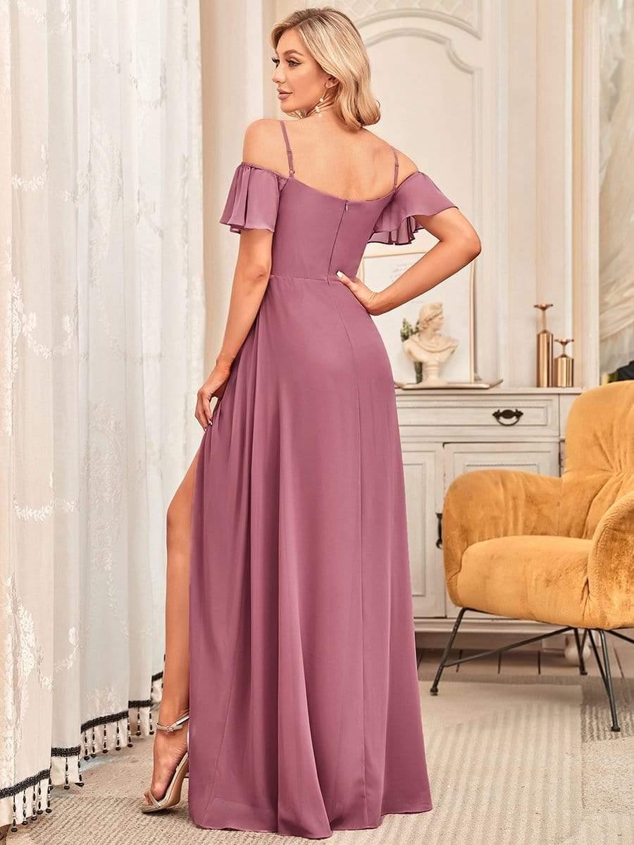 ever REYA|Stylish Cold-Shoulder Floor Length Bridesmaid Dress with Side Slit - Image 26