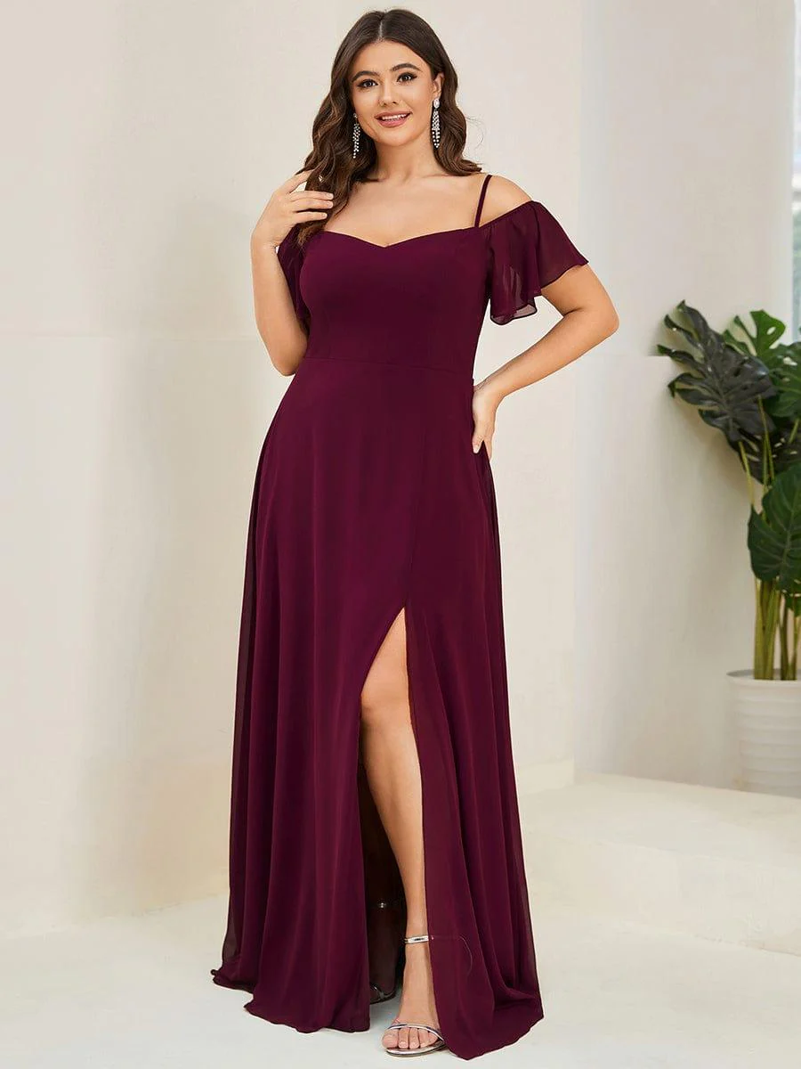ever REYA|Stylish Cold-Shoulder Floor Length Bridesmaid Dress with Side Slit - Image 35