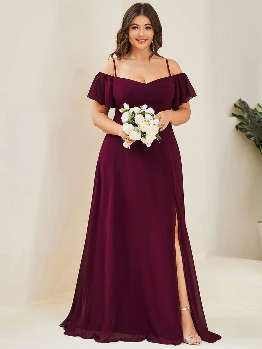 ever REYA|Stylish Cold-Shoulder Floor Length Bridesmaid Dress with Side Slit - Image 38
