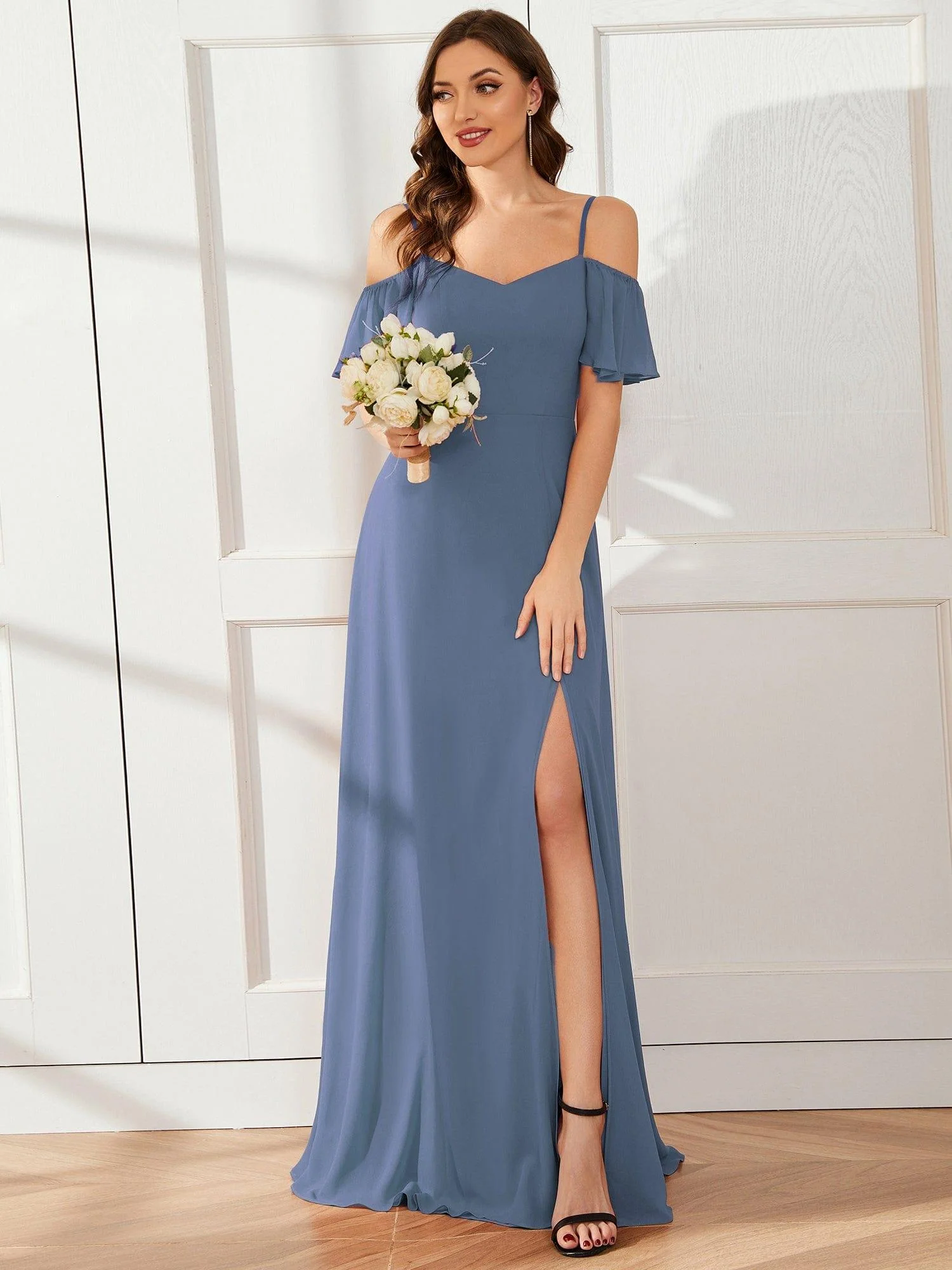 ever REYA|Stylish Cold-Shoulder Floor Length Bridesmaid Dress with Side Slit - Image 49
