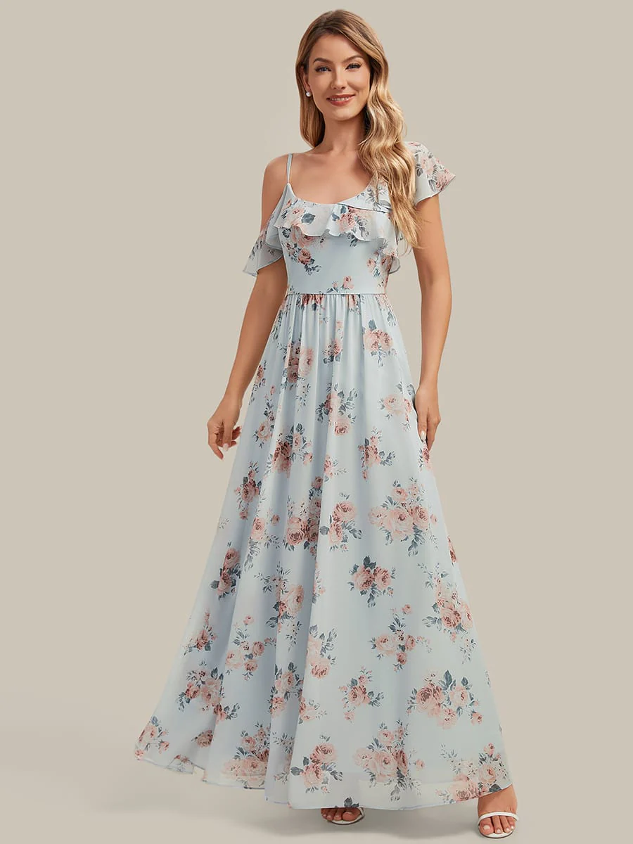 ever AIDA|Floor-Length Asymmetrical Ruffle Sleeve Chiffon Dress - Image 24