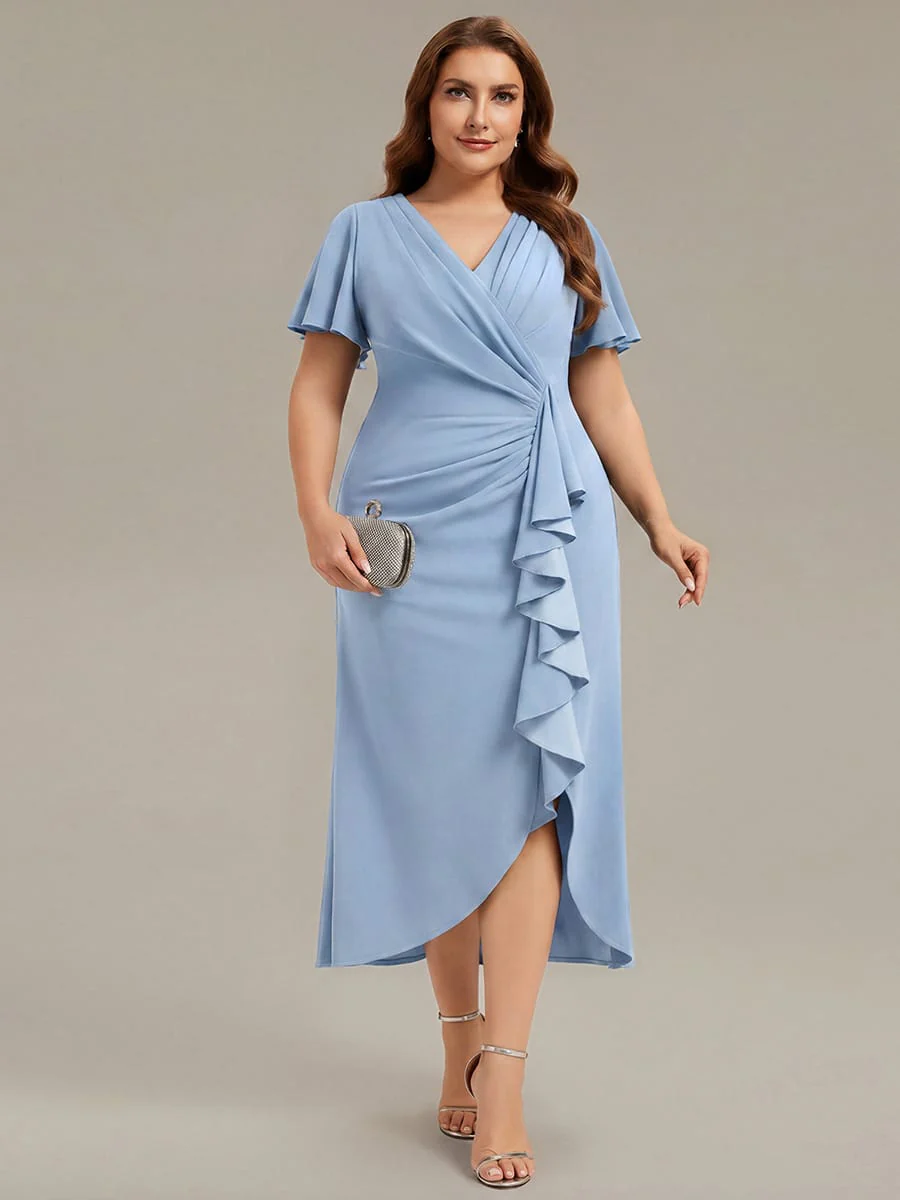 Thigh-High Slit Knit Ruffle Sleeve Dress - Image 36