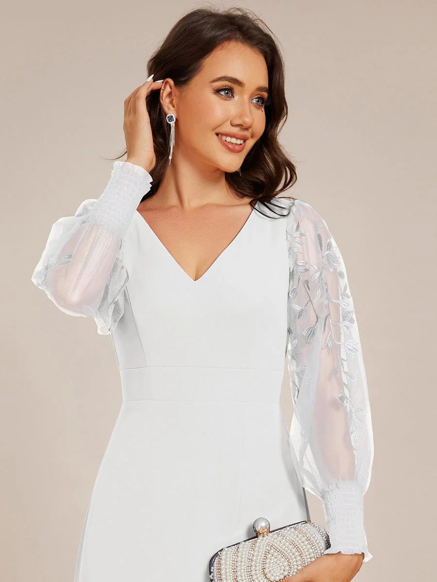 ever RYLEE|Thigh Split Chiffon Evening Maxi Dress With Sheer Embroidered Long Sleeves - Image 20