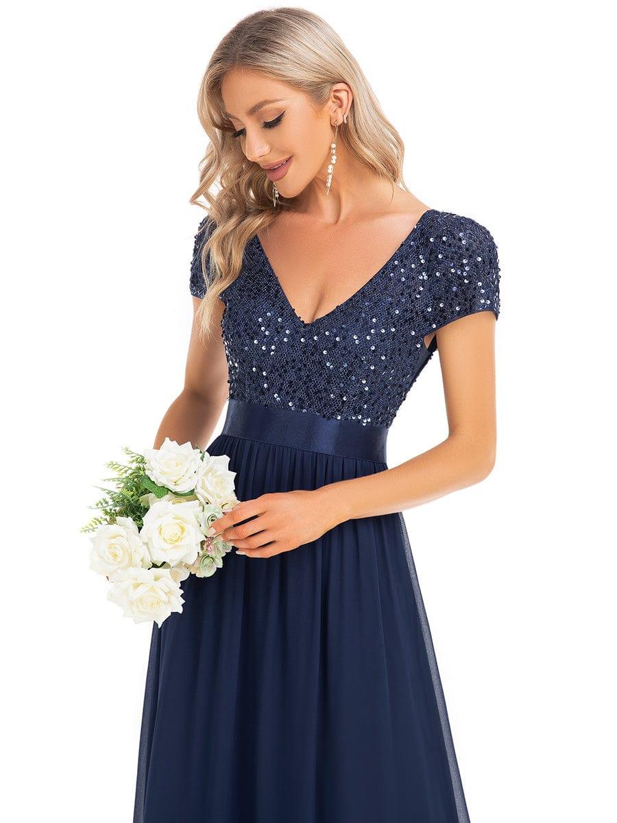 ever MIRAGE|V-Neck Cap Sleeve Sequin & Chiffon Empire Waist Evening Dress - Image 4