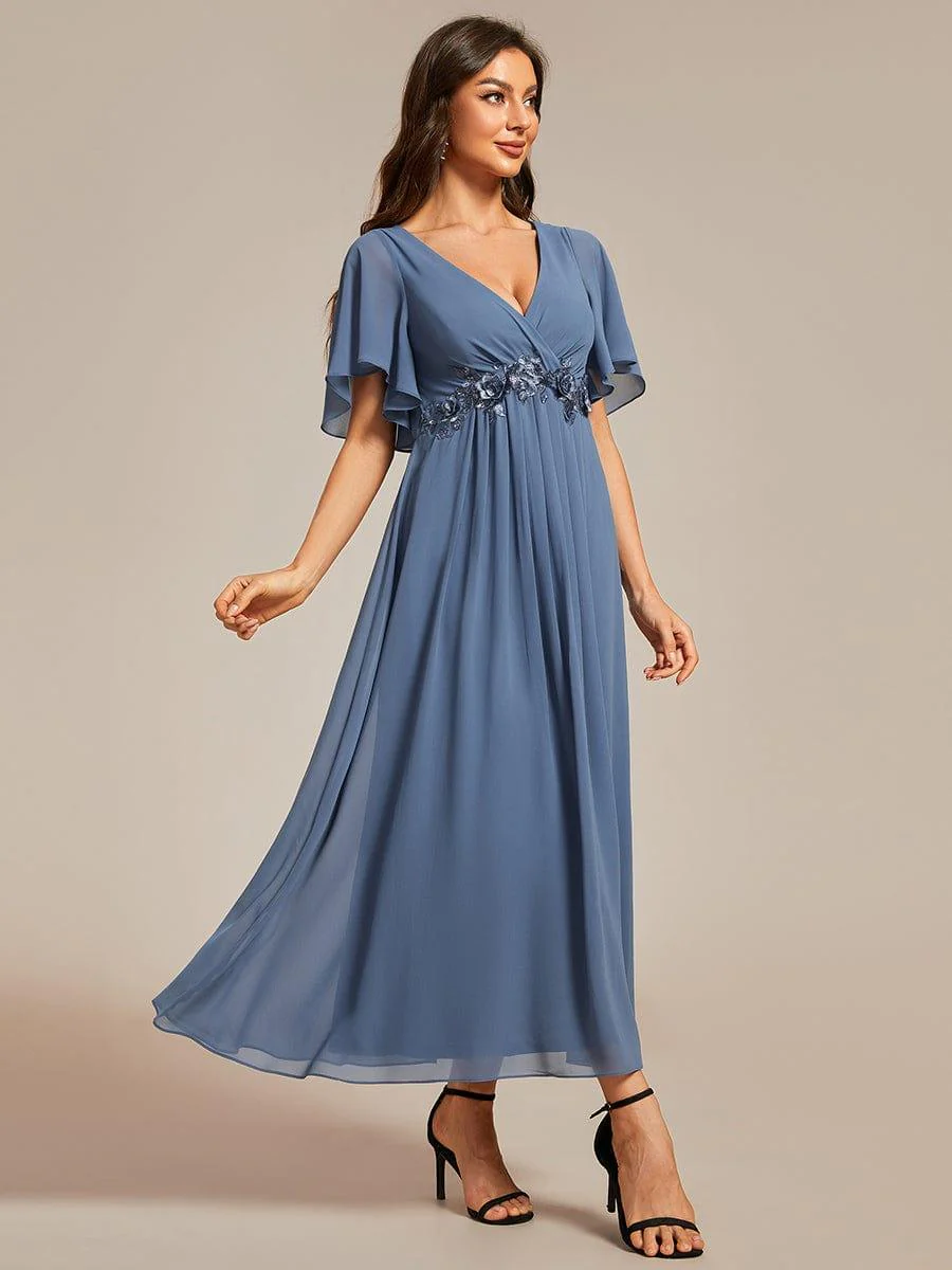 ever DAHLIA|V-Neck Chiffon Midi Evening Dress with Waist Applique (Final Sale) - Image 27