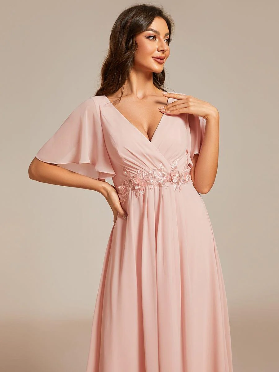 ever DAHLIA|V-Neck Chiffon Midi Evening Dress with Waist Applique (Final Sale) - Image 39