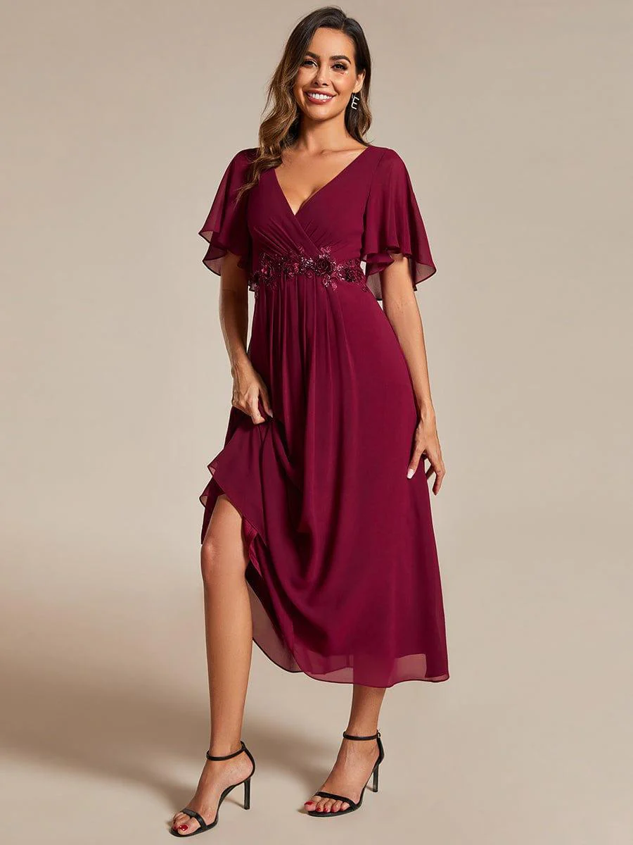 ever DAHLIA|V-Neck Chiffon Midi Evening Dress with Waist Applique (Final Sale) - Image 4