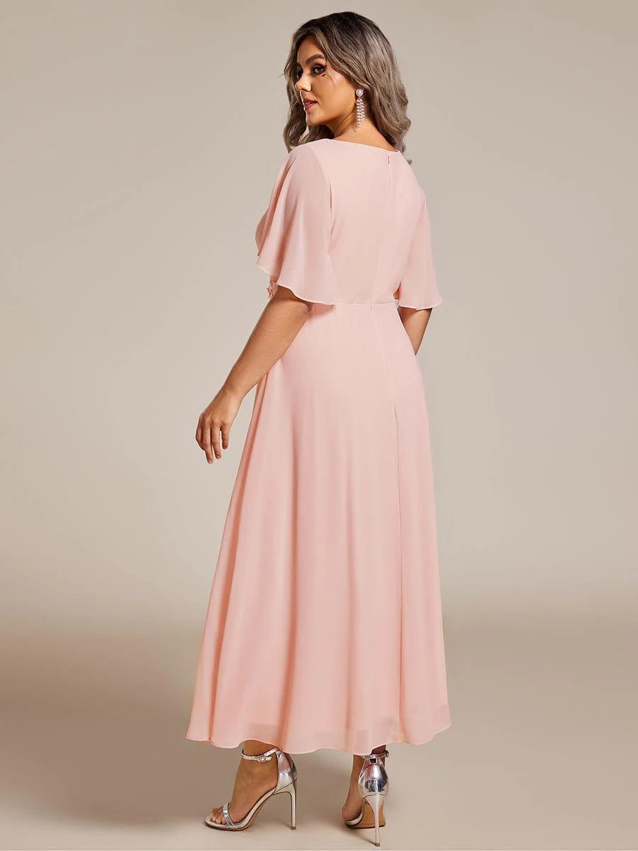 ever DAHLIA|V-Neck Chiffon Midi Evening Dress with Waist Applique (Final Sale) - Image 43