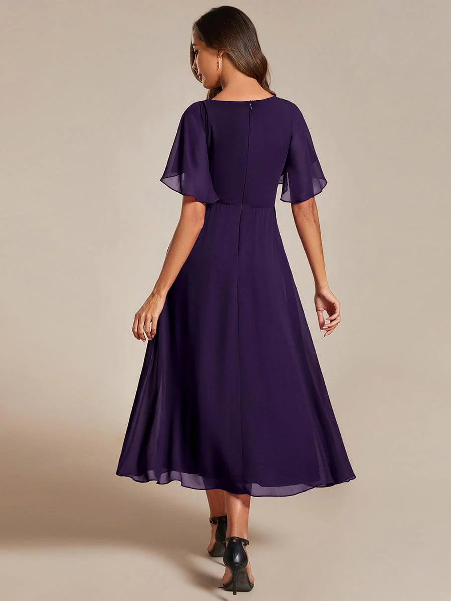 ever DAHLIA|V-Neck Chiffon Midi Evening Dress with Waist Applique (Final Sale) - Image 60