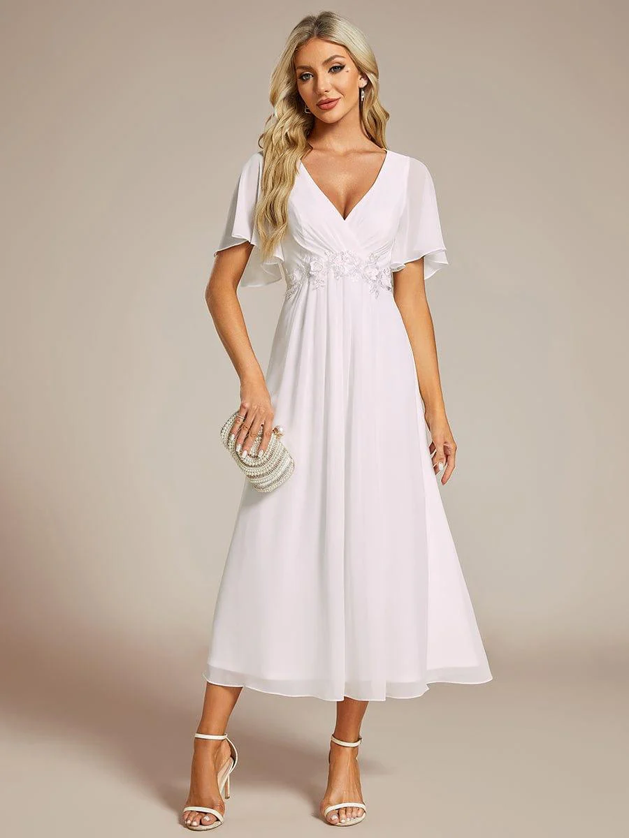 ever DAHLIA|V-Neck Chiffon Midi Evening Dress with Waist Applique (Final Sale) - Image 8