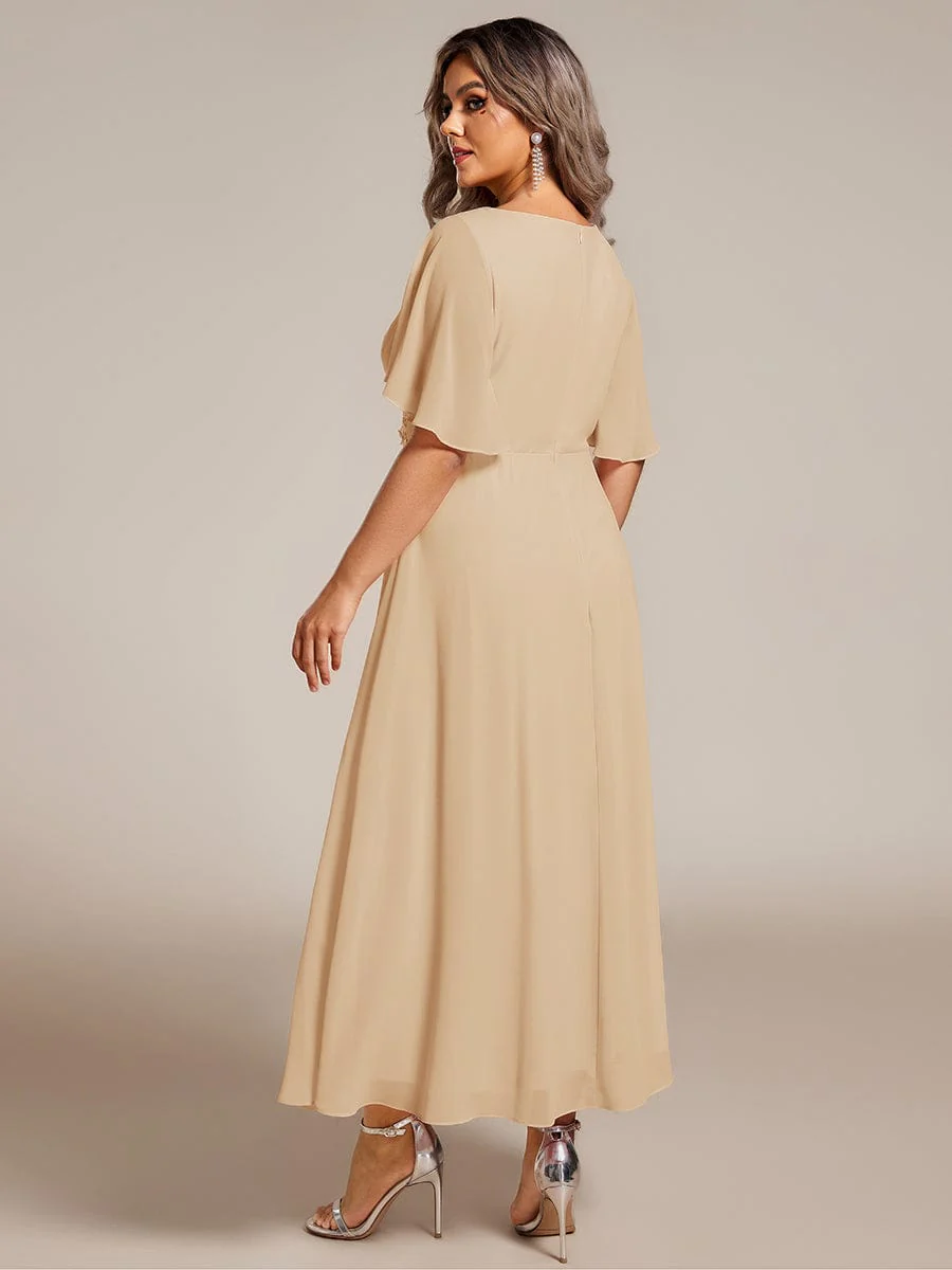 ever DAHLIA|V-Neck Chiffon Midi Wedding Guest Dress with Waist Applique (Final Sale) - Image 135