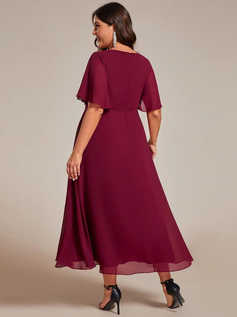 ever DAHLIA|V-Neck Chiffon Midi Wedding Guest Dress with Waist Applique (Final Sale) - Image 15