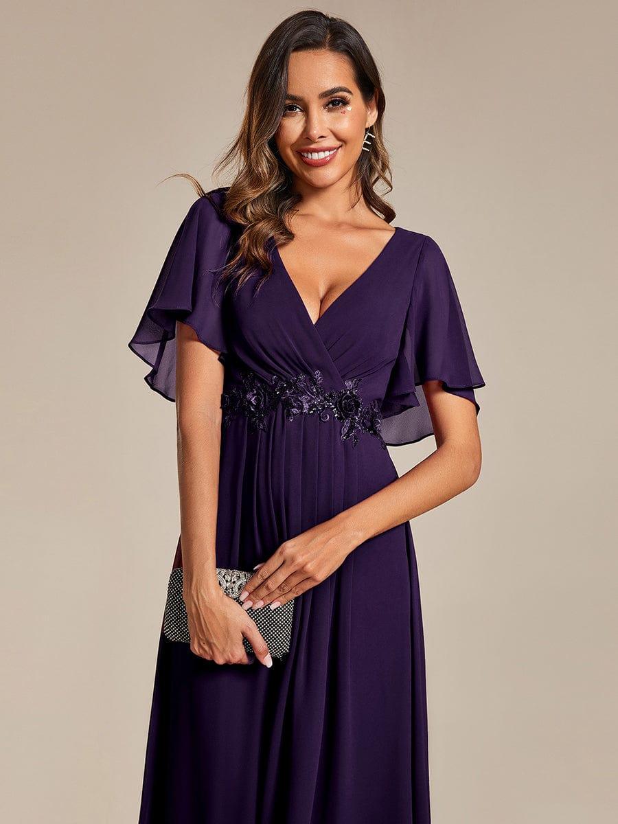 ever DAHLIA|V-Neck Chiffon Midi Wedding Guest Dress with Waist Applique (Final Sale) - Image 67