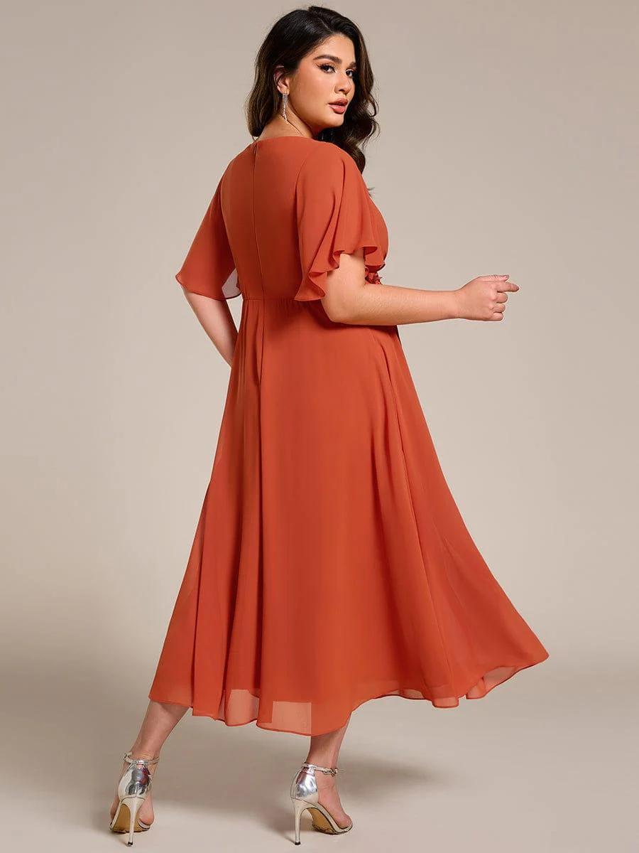 ever DAHLIA|V-Neck Chiffon Midi Wedding Guest Dress with Waist Applique (Final Sale) - Image 87