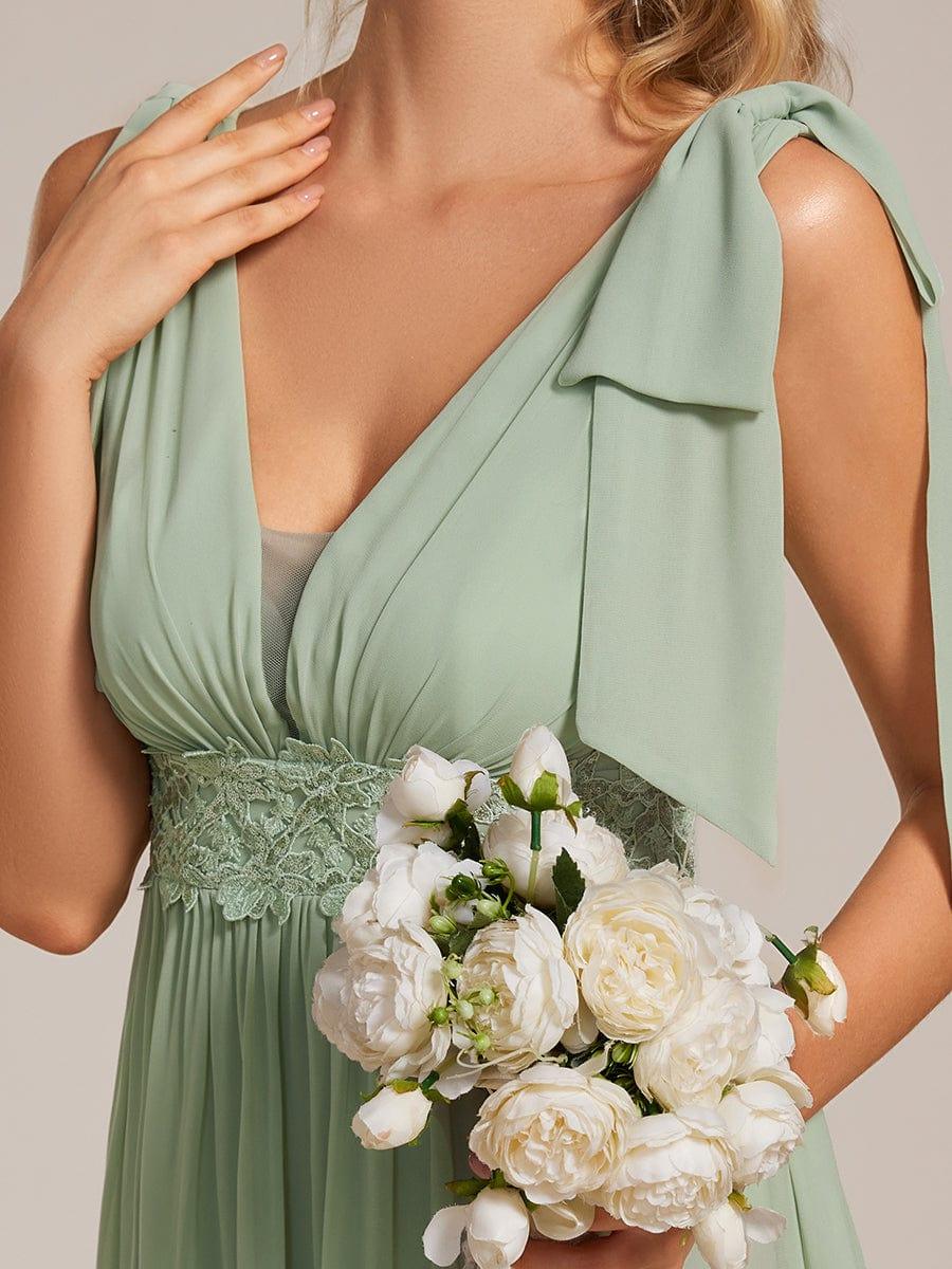 ever FRANKIE|V-neck Empire Waist Chiffon Maxi Bridesmaid Dress with Bow Straps & Side Slit - Image 3