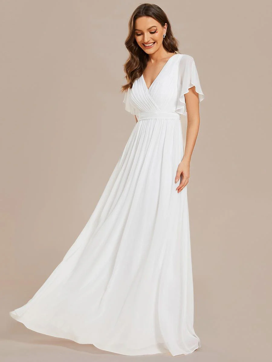 ever LEORA|V-Neck Flutter Sleeve Floor-Length A-Line Chiffon Bridesmaid Dress - Image 26