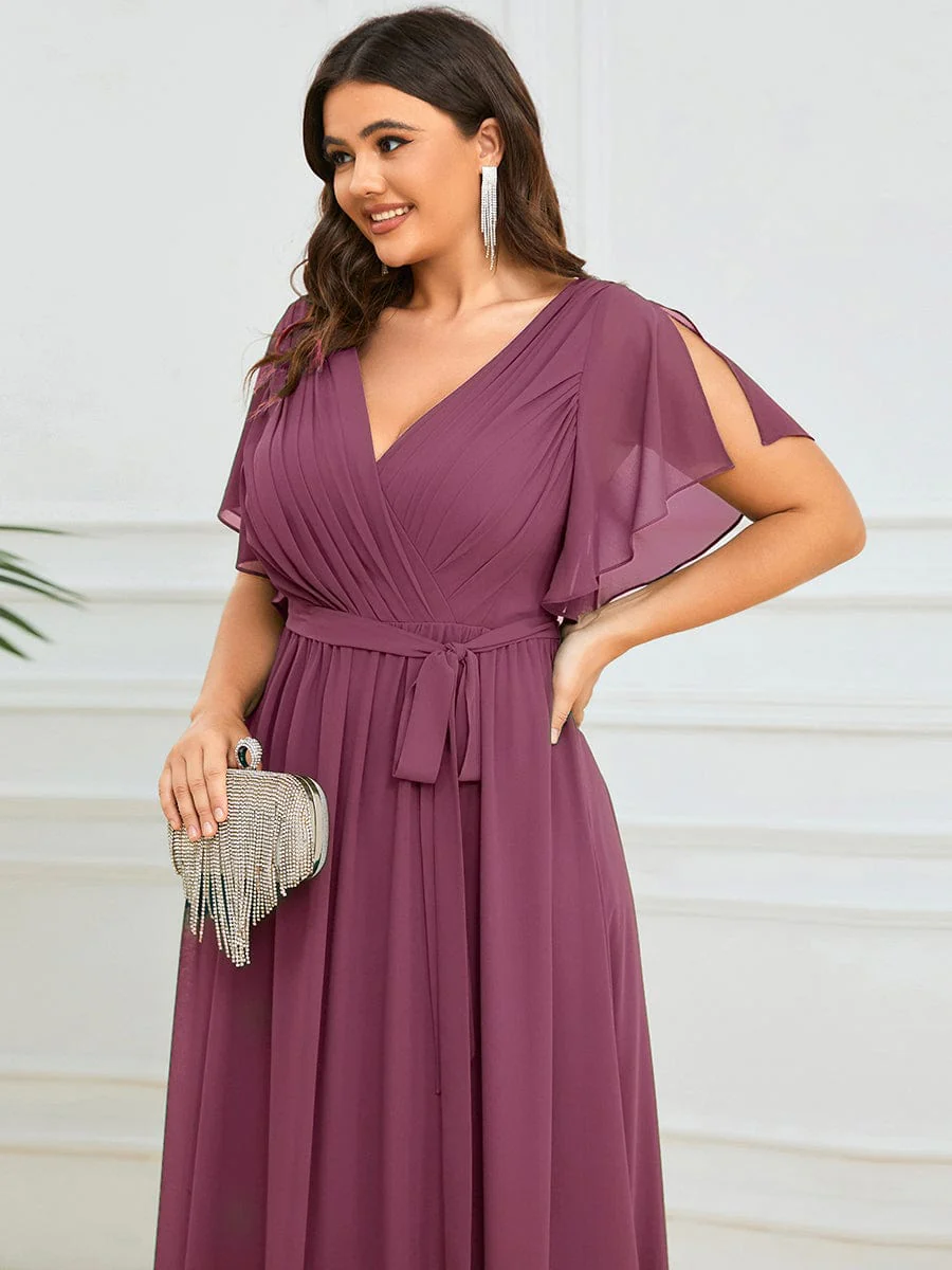 ever LEORA|V-Neck Flutter Sleeve Floor-Length A-Line Chiffon Bridesmaid Dress - Image 51