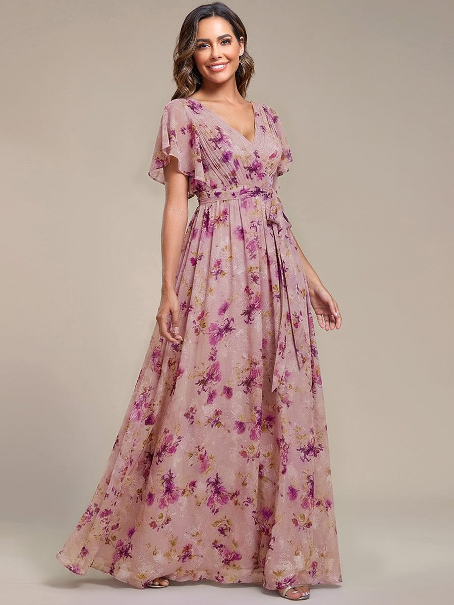 ever LEORA|V-Neck Flutter Sleeve Floor-Length A-Line Chiffon Bridesmaid Dress - Image 62