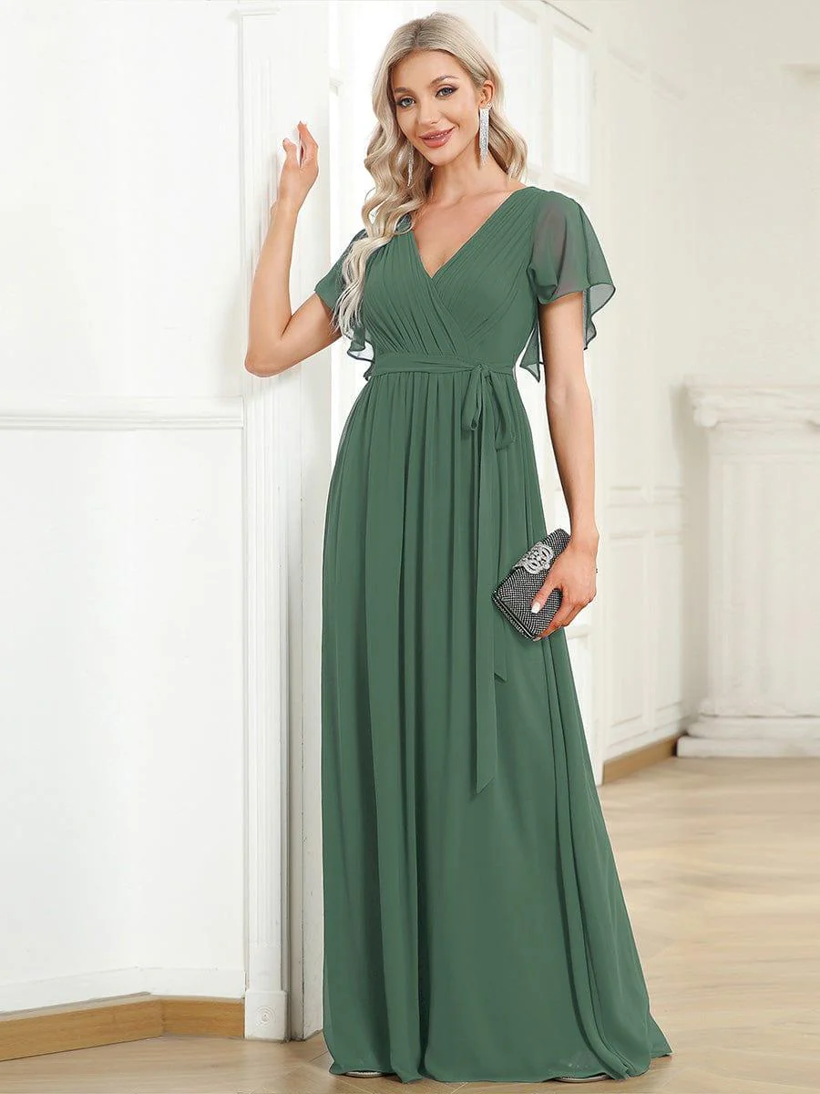 ever LEORA|V-Neck Flutter Sleeve Floor-Length A-Line Chiffon Evening Dress - Image 100
