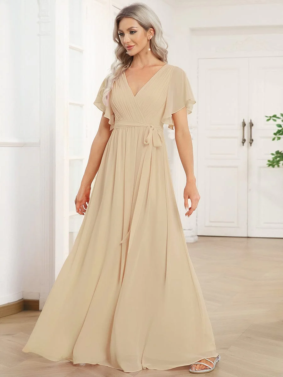 ever LEORA|V-Neck Flutter Sleeve Floor-Length A-Line Chiffon Evening Dress - Image 119