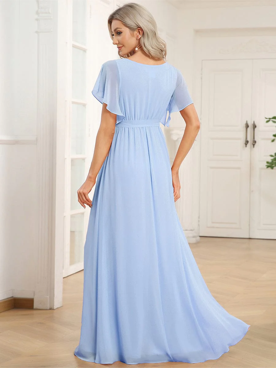 ever LEORA|V-Neck Flutter Sleeve Floor-Length A-Line Chiffon Evening Dress - Image 136