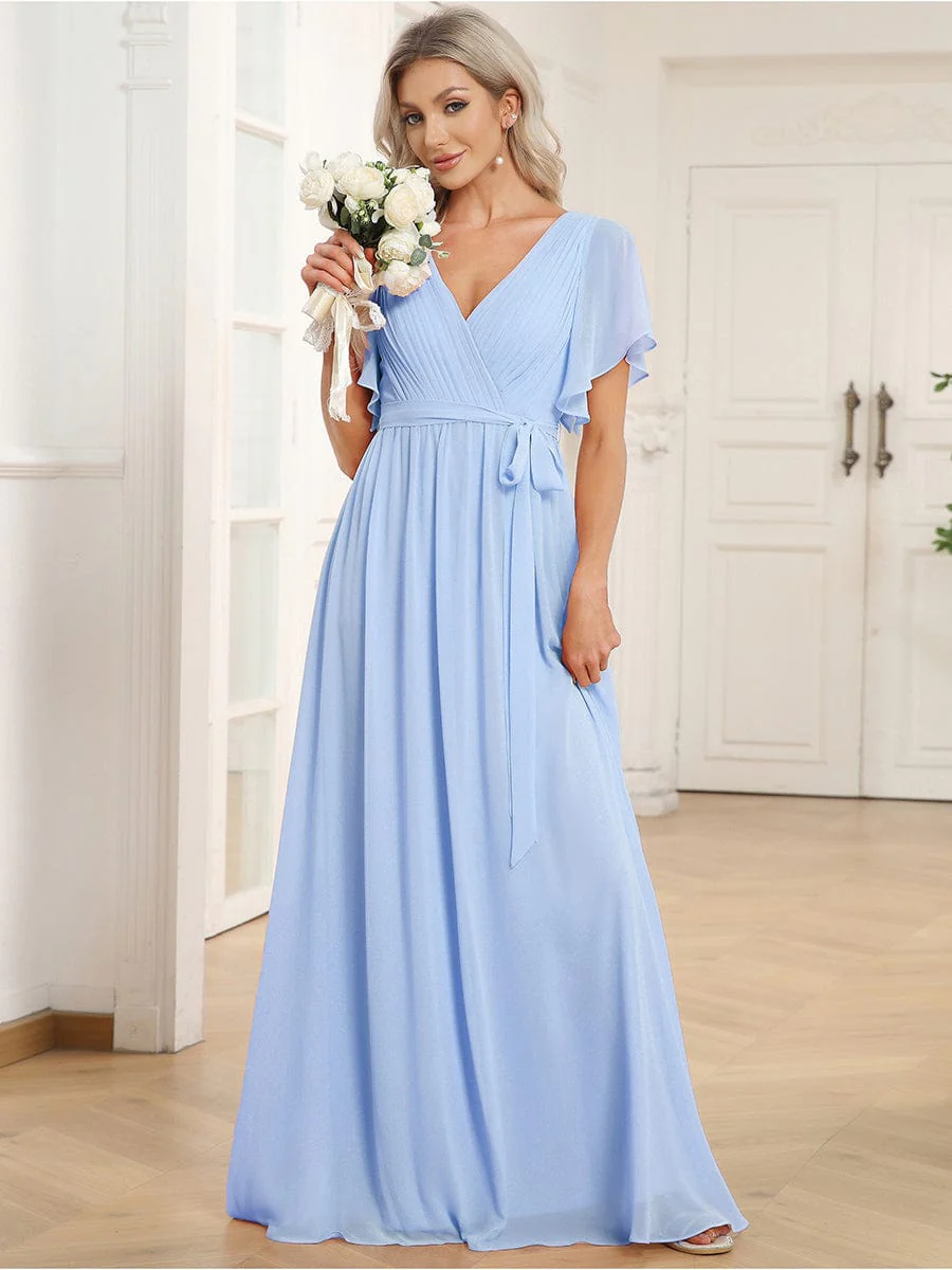 ever LEORA|V-Neck Flutter Sleeve Floor-Length A-Line Chiffon Evening Dress - Image 137