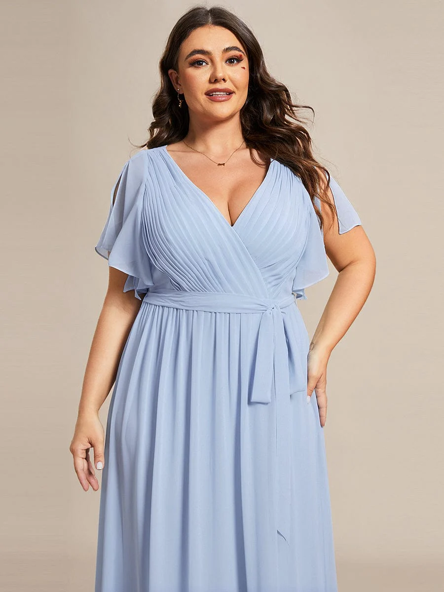 ever LEORA|V-Neck Flutter Sleeve Floor-Length A-Line Chiffon Evening Dress - Image 144
