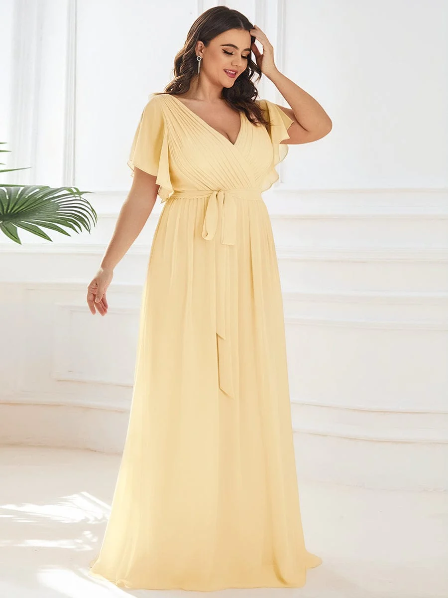 ever LEORA|V-Neck Flutter Sleeve Floor-Length A-Line Chiffon Evening Dress - Image 152