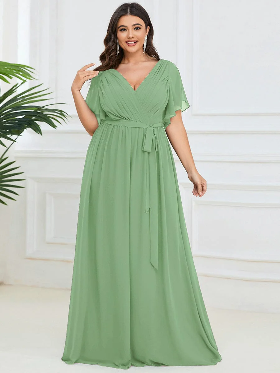 ever LEORA|V-Neck Flutter Sleeve Floor-Length A-Line Chiffon Evening Dress - Image 159