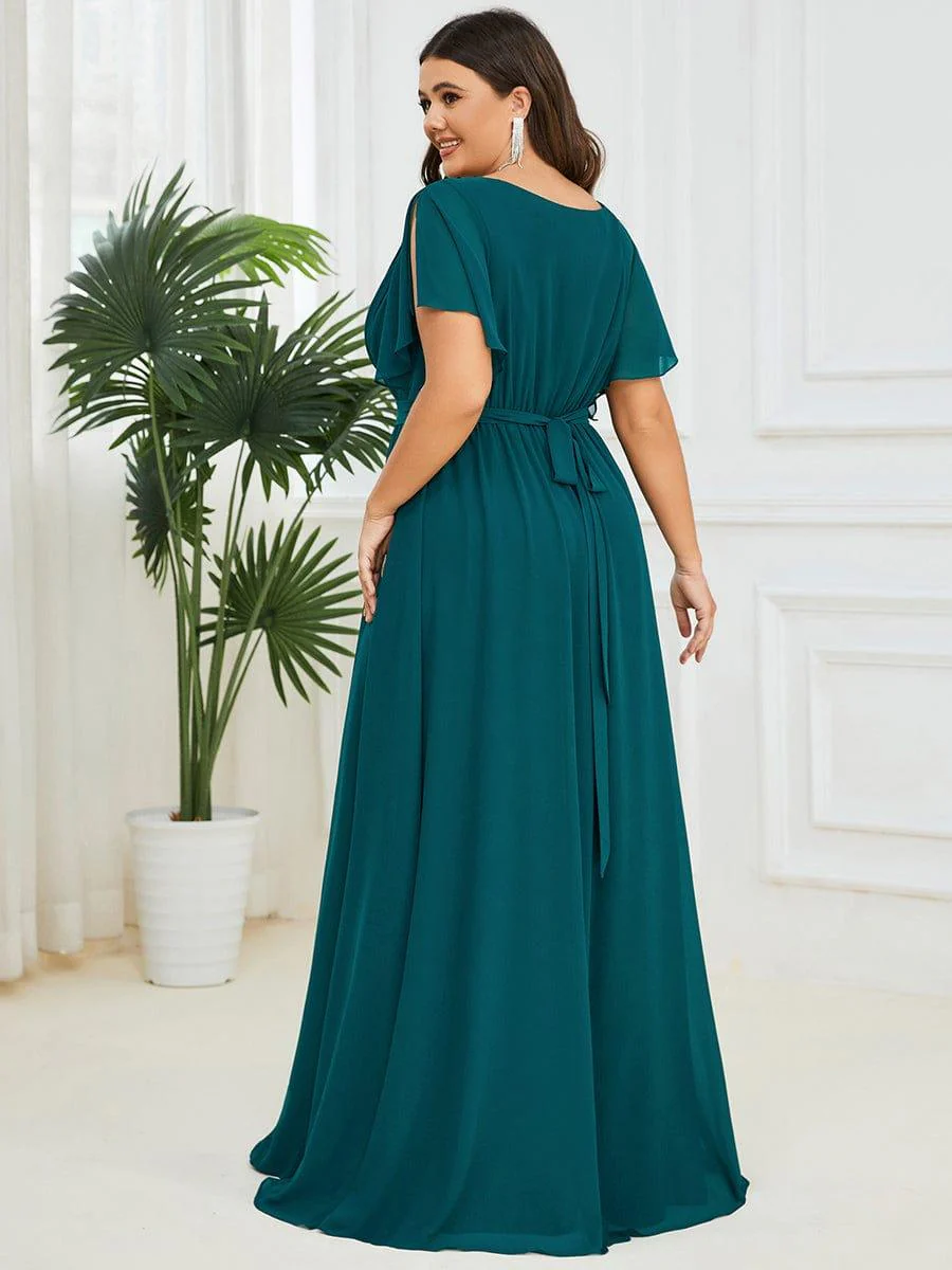 ever LEORA|V-Neck Flutter Sleeve Floor-Length A-Line Chiffon Evening Dress - Image 92