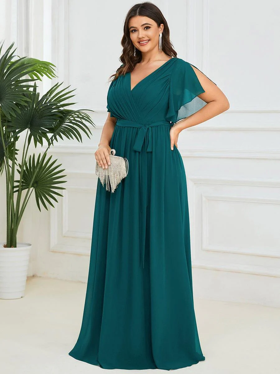 ever LEORA|V-Neck Flutter Sleeve Floor-Length A-Line Chiffon Evening Dress - Image 94