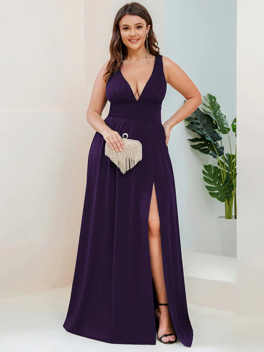 ever SORAYA|V-Neck High Slit Empire Waist Floor-Length Evening Dress - Image 119