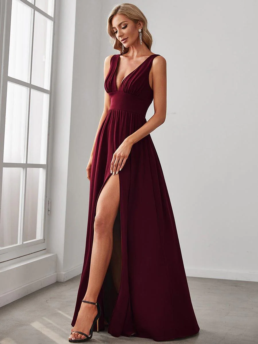 ever SORAYA|V-Neck High Slit Empire Waist Floor-Length Evening Dress - Image 12