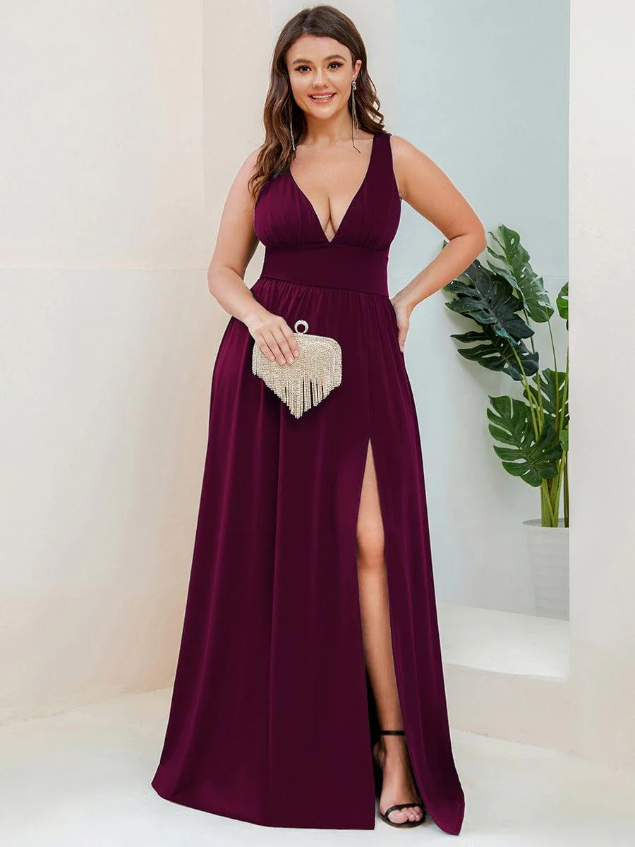 ever SORAYA|V-Neck High Slit Empire Waist Floor-Length Evening Dress - Image 57