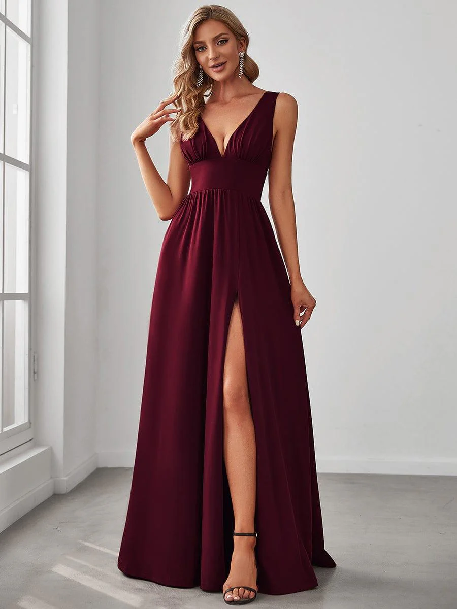 ever SORAYA|V-Neck High Slit Empire Waist Floor-Length Evening Dress - Image 9