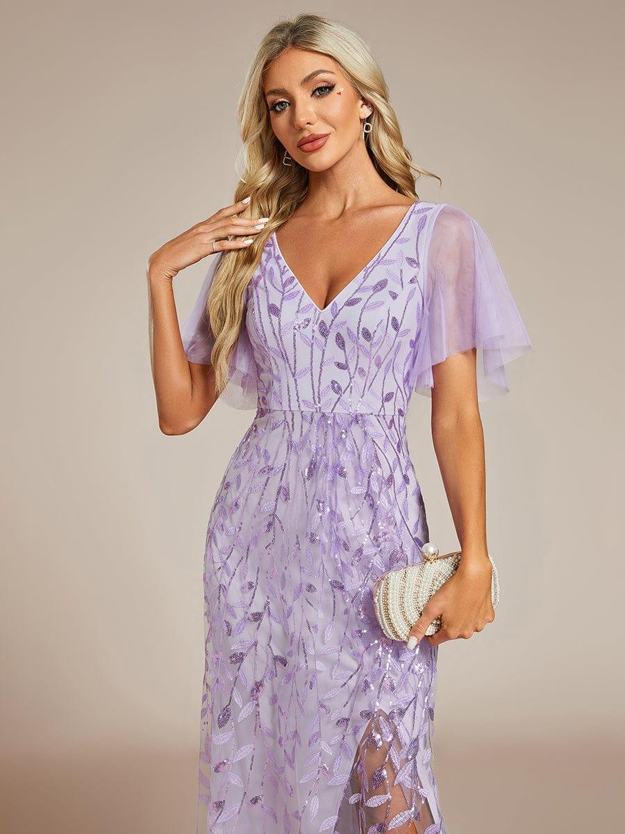 ever ALIX|V-Neck High Slit Sequined Wedding Guest Dresses - Image 40