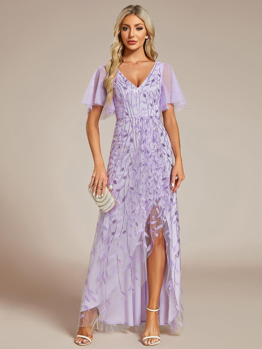 ever ALIX|V-Neck High Slit Sequined Wedding Guest Dresses - Image 42