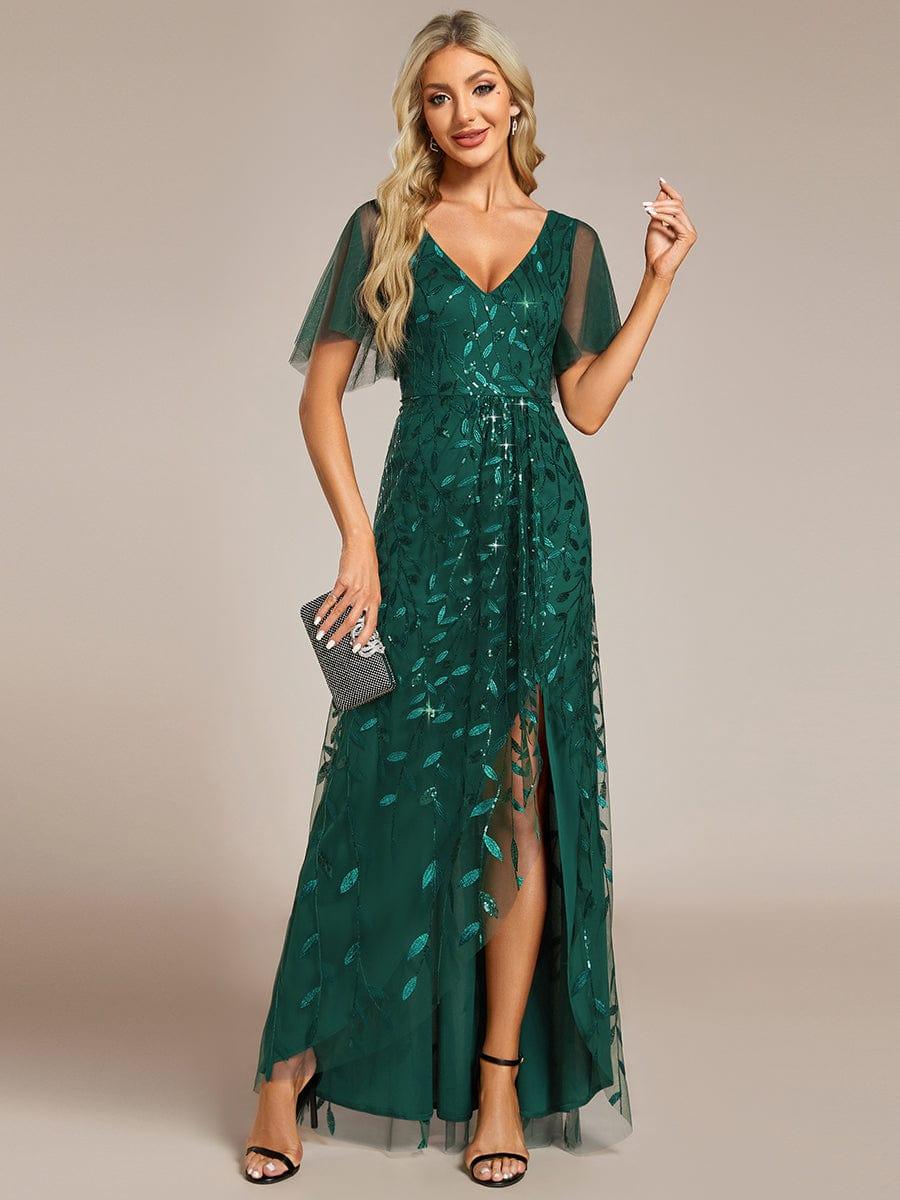 ever ALIX|V-Neck High Slit Sequined Wedding Guest Dresses - Image 5