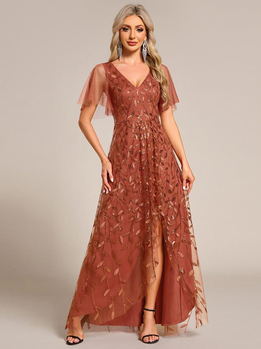 ever ALIX|V-Neck High Slit Sequined Wedding Guest Dresses - Image 62