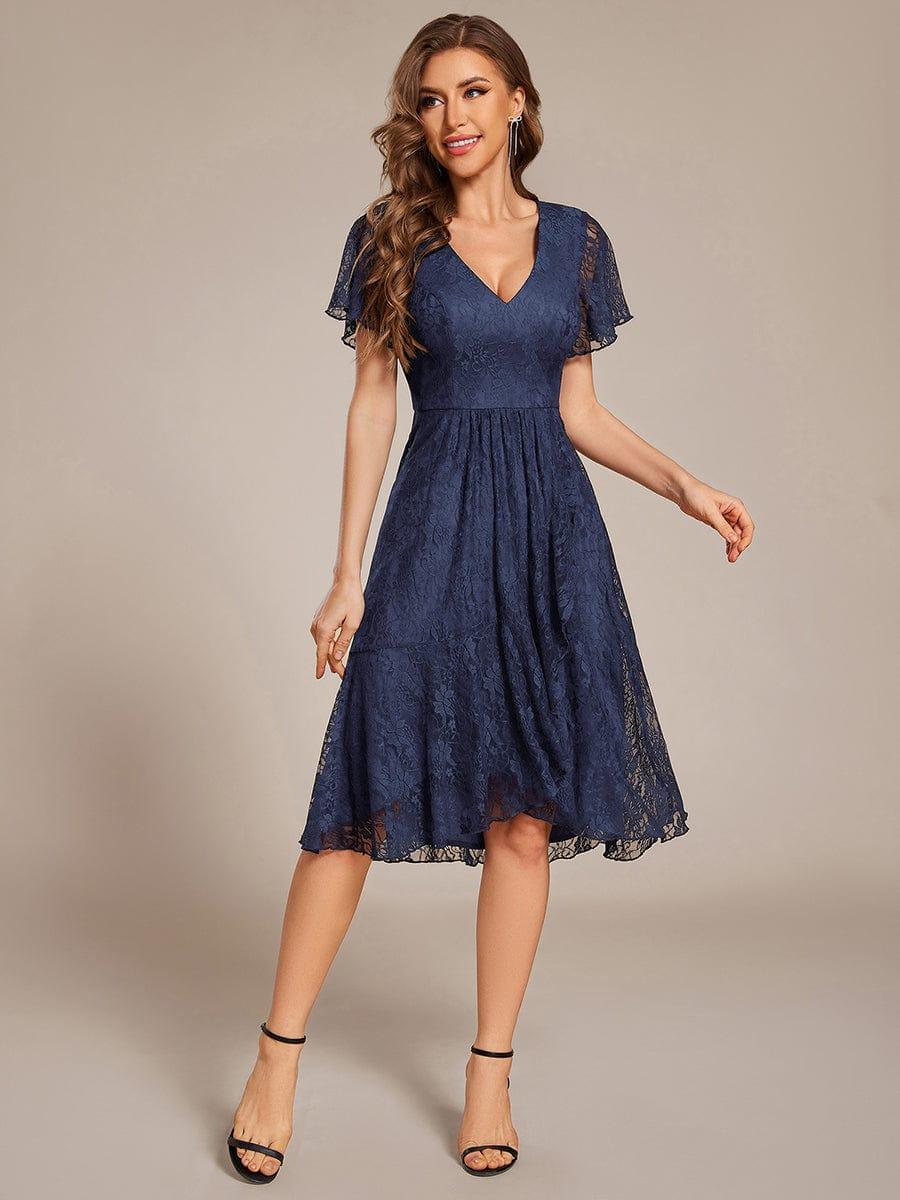ever PALOMA|V-Neck Lace Lotus Leaf Ruffles Sleeve Midi Length Evening Dress - Image 21