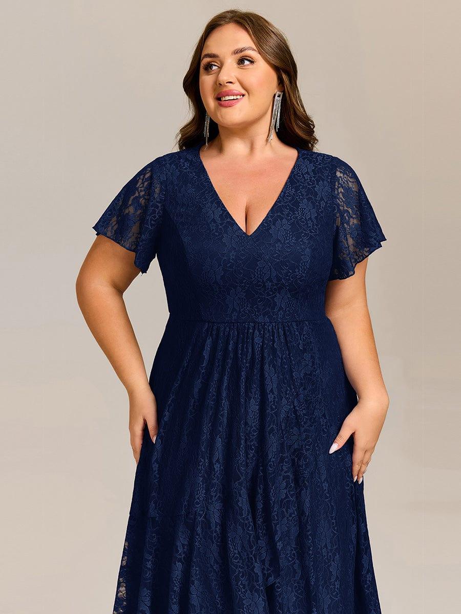 ever PALOMA|V-Neck Lace Lotus Leaf Ruffles Sleeve Midi Length Evening Dress - Image 28