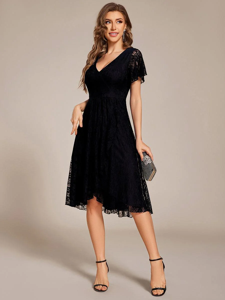 ever PALOMA|V-Neck Lace Lotus Leaf Ruffles Sleeve Midi Length Evening Dress - Image 6