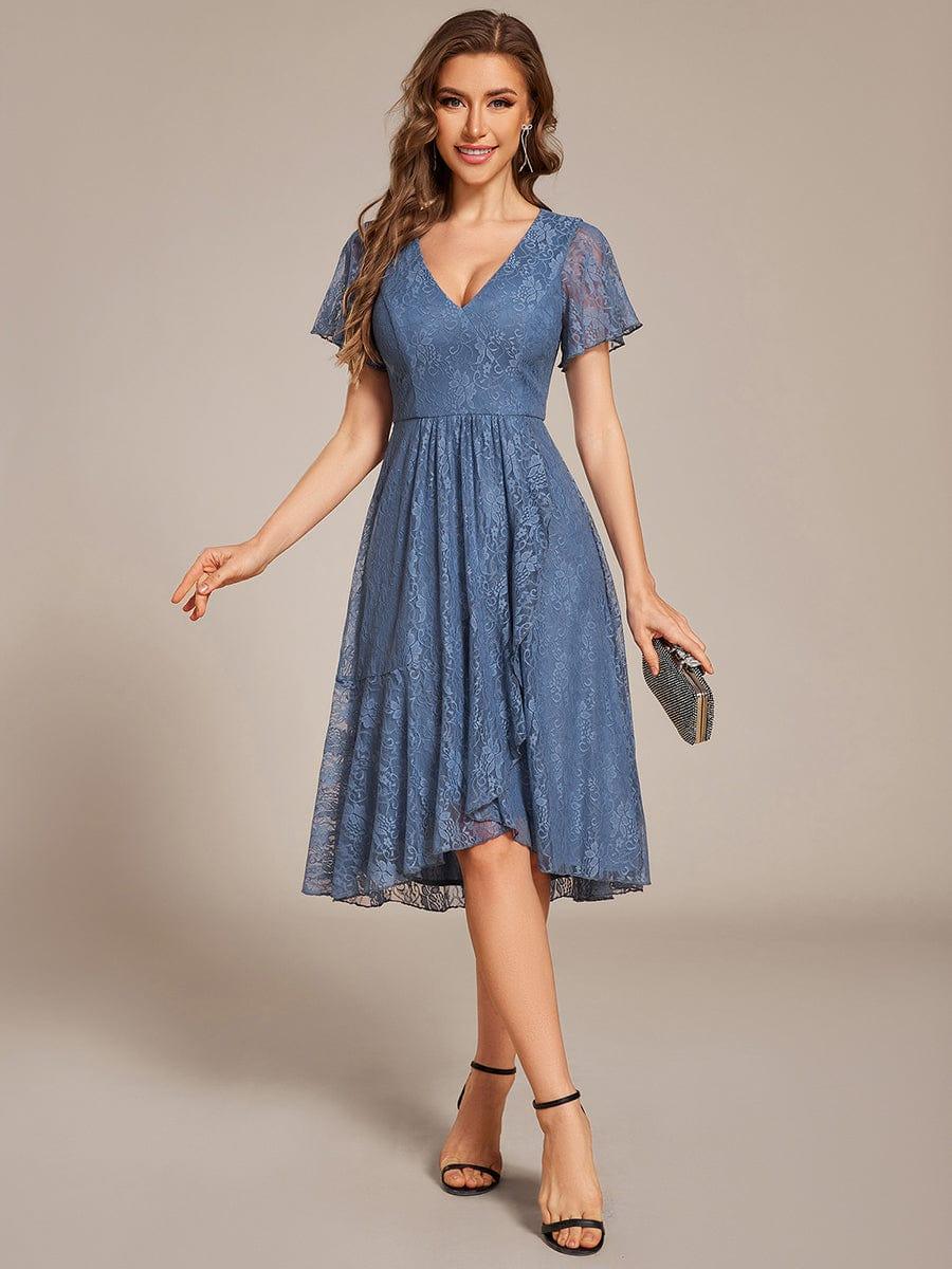 ever PALOMA|V-Neck Lace Lotus Leaf Ruffles Sleeve Midi Length Wedding Guest Dress - Image 15