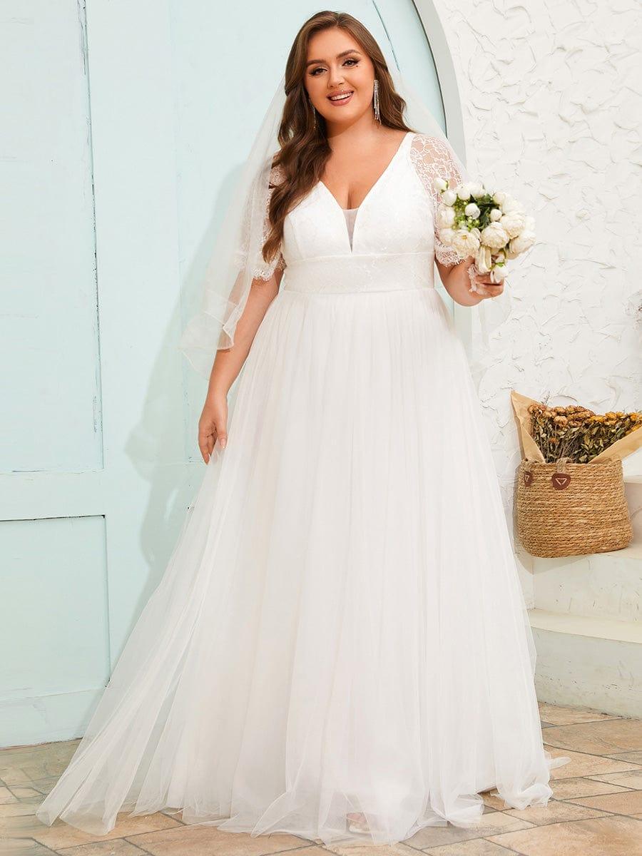 LUSARA'S BRIDE|V-Neck Lace Tulle Wedding Dresses with Ruffled Sleeves - Image 14