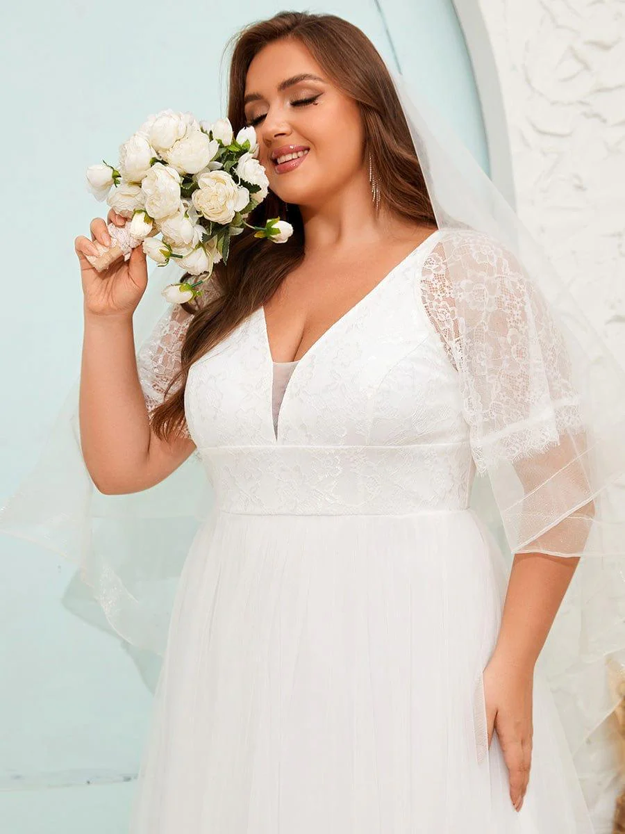 LUSARA'S BRIDE|V-Neck Lace Tulle Wedding Dresses with Ruffled Sleeves - Image 16