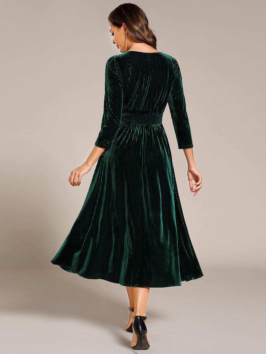 ever ARLET|V-neck Long Sleeve Velvet A-Line Midi Wedding Guest Dress - Image 22